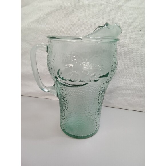 Coca-Cola Green Pebbled Glass Pitcher w/ Ice Lip & Handle 64 oz. Vintage‎ - Picture 3 of 7